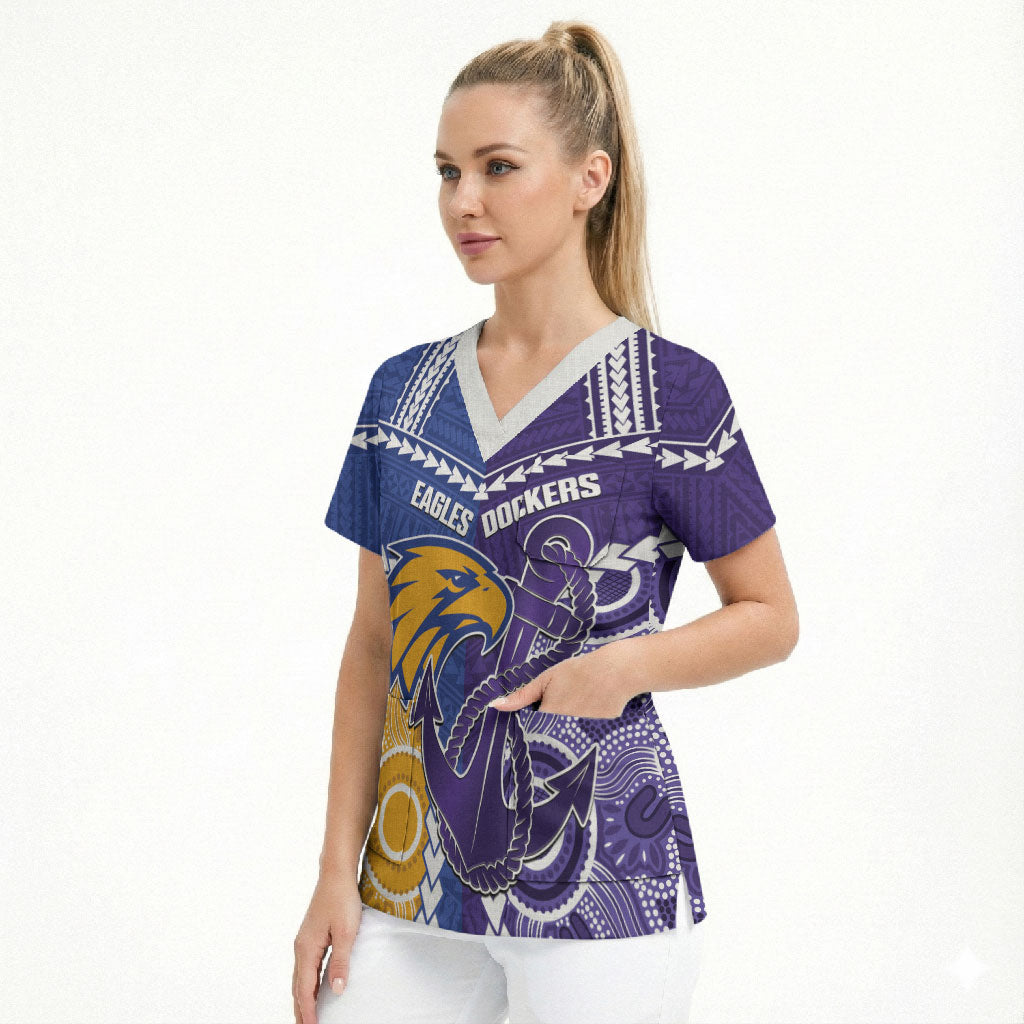 Custom Football Eagles and Dockers Scrub Top 2026 Together Aboriginal Polynesian Pattern