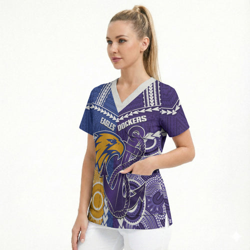 Custom Football Eagles and Dockers Scrub Top 2026 Together Aboriginal Polynesian Pattern