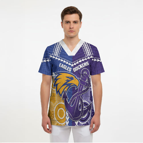 Custom Football Eagles and Dockers Scrub Top 2026 Together Aboriginal Polynesian Pattern