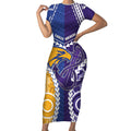 Custom Football Eagles and Dockers Short Sleeve Bodycon Dress 2026 Together Aboriginal Polynesian Pattern