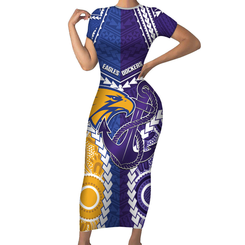 Custom Football Eagles and Dockers Short Sleeve Bodycon Dress 2026 Together Aboriginal Polynesian Pattern