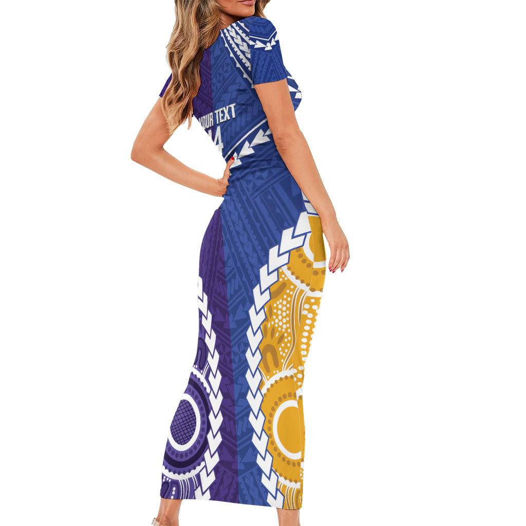 Custom Football Eagles and Dockers Short Sleeve Bodycon Dress 2026 Together Aboriginal Polynesian Pattern