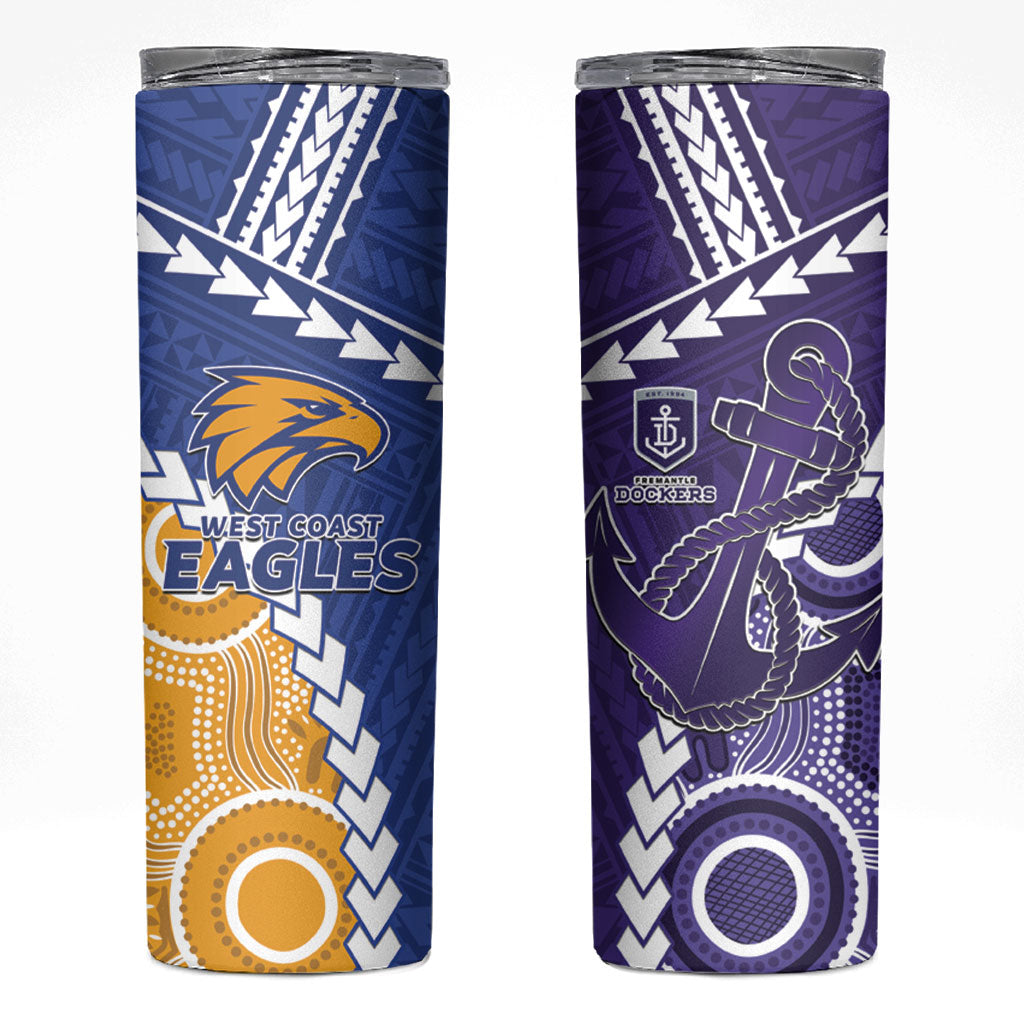 Custom Football Eagles and Dockers Skinny Tumbler 2026 Together Aboriginal Polynesian Pattern
