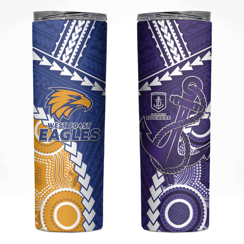 Custom Football Eagles and Dockers Skinny Tumbler 2026 Together Aboriginal Polynesian Pattern