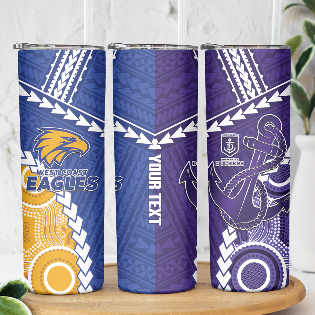 Custom Football Eagles and Dockers Skinny Tumbler 2026 Together Aboriginal Polynesian Pattern