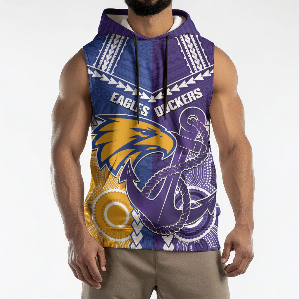Custom Football Eagles and Dockers Sleeveless Hoodie 2026 Together Aboriginal Polynesian Pattern