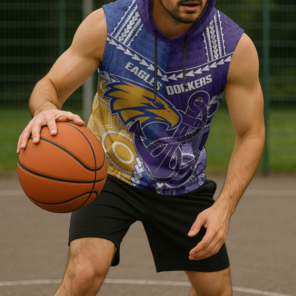 Custom Football Eagles and Dockers Sleeveless Hoodie 2026 Together Aboriginal Polynesian Pattern