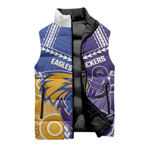 Custom Football Eagles and Dockers Sleeveless Puffer Jacket 2026 Together Aboriginal Polynesian Pattern