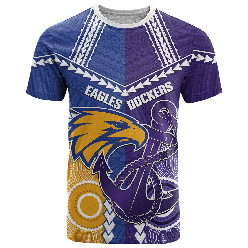 Custom Football Eagles and Dockers T Shirt 2026 Together Aboriginal Polynesian Pattern