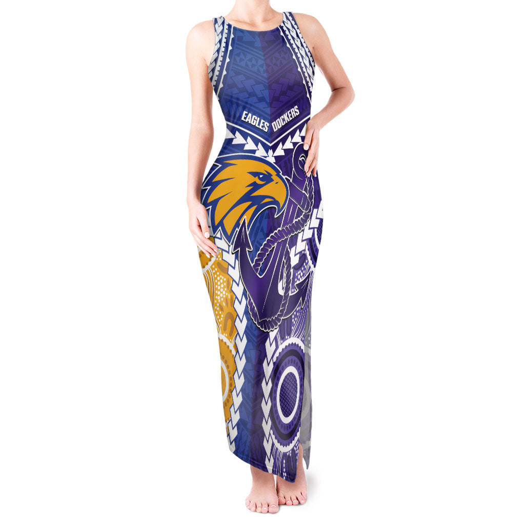 Custom Football Eagles and Dockers Tank Maxi Dress 2026 Together Aboriginal Polynesian Pattern