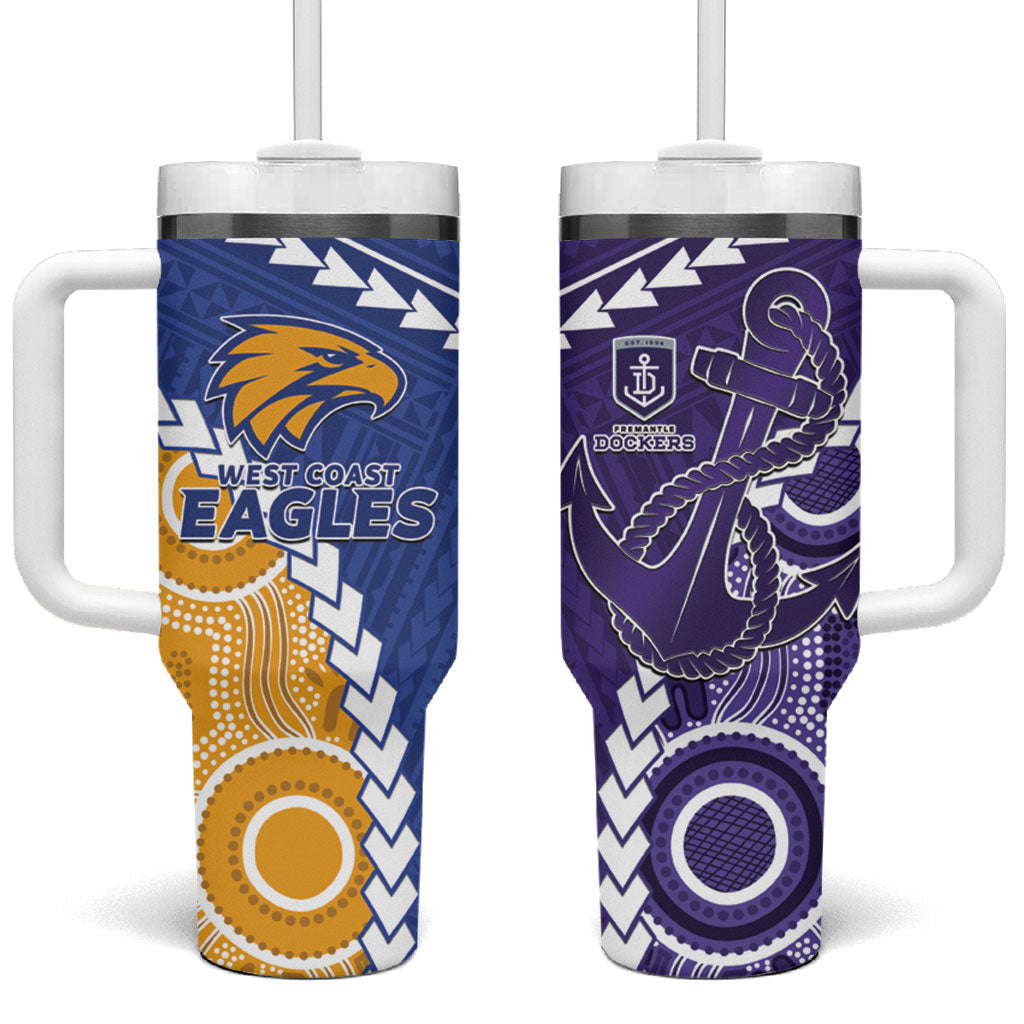 Custom Football Eagles and Dockers Tumbler With Handle 2026 Together Aboriginal Polynesian Pattern