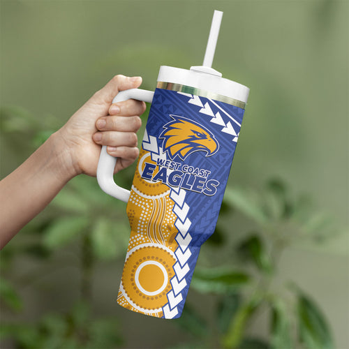 Custom Football Eagles and Dockers Tumbler With Handle 2026 Together Aboriginal Polynesian Pattern