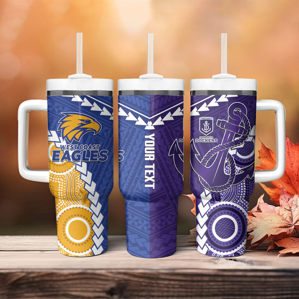 Custom Football Eagles and Dockers Tumbler With Handle 2026 Together Aboriginal Polynesian Pattern