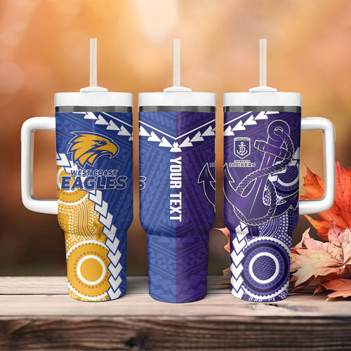 Custom Football Eagles and Dockers Tumbler With Handle 2026 Together Aboriginal Polynesian Pattern