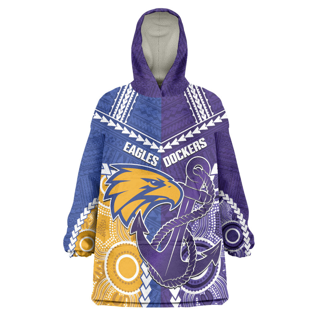 Custom Football Eagles and Dockers Wearable Blanket Hoodie 2026 Together Aboriginal Polynesian Pattern
