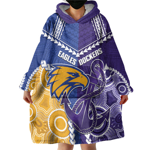Custom Football Eagles and Dockers Wearable Blanket Hoodie 2026 Together Aboriginal Polynesian Pattern
