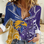 Custom Football Eagles and Dockers Women Casual Shirt 2026 Together Aboriginal Polynesian Pattern