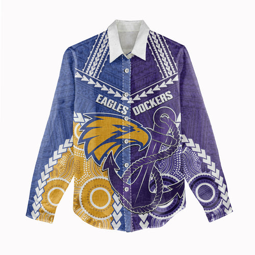 Custom Football Eagles and Dockers Women Casual Shirt 2026 Together Aboriginal Polynesian Pattern
