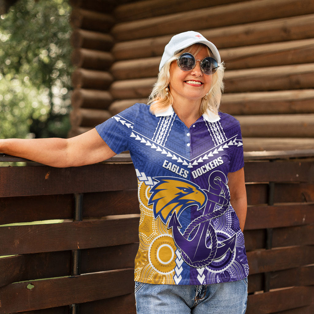 Custom Football Eagles and Dockers Women Polo Shirt 2026 Together Aboriginal Polynesian Pattern