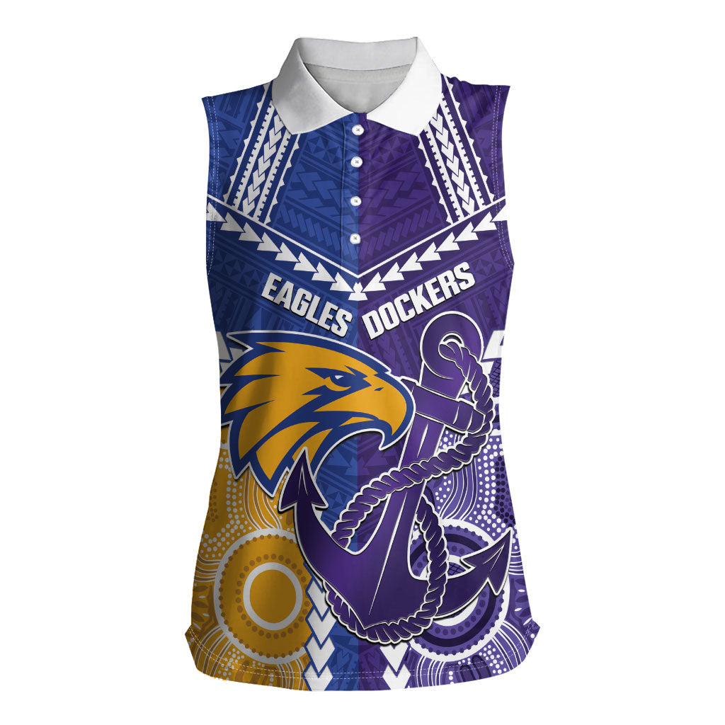 Custom Football Eagles and Dockers Women Sleeveless Polo Shirt 2026 Together Aboriginal Polynesian Pattern