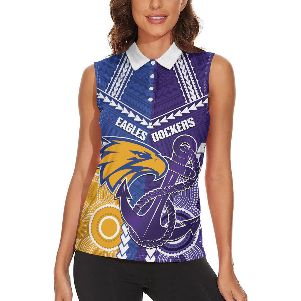 Custom Football Eagles and Dockers Women Sleeveless Polo Shirt 2026 Together Aboriginal Polynesian Pattern