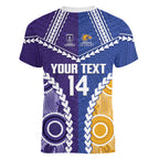 Custom Football Eagles and Dockers Women V-Neck T-Shirt 2026 Together Aboriginal Polynesian Pattern