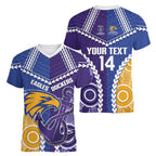 Custom Football Eagles and Dockers Women V-Neck T-Shirt 2026 Together Aboriginal Polynesian Pattern