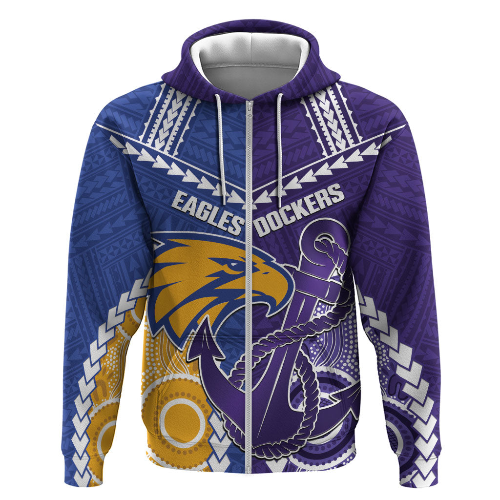 Custom Football Eagles and Dockers Zip Hoodie 2026 Together Aboriginal Polynesian Pattern