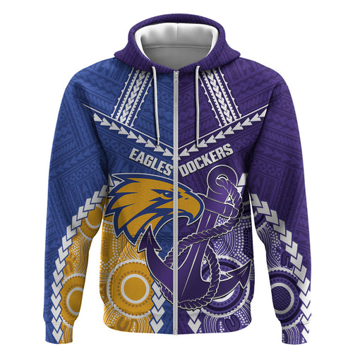 Custom Football Eagles and Dockers Zip Hoodie 2026 Together Aboriginal Polynesian Pattern