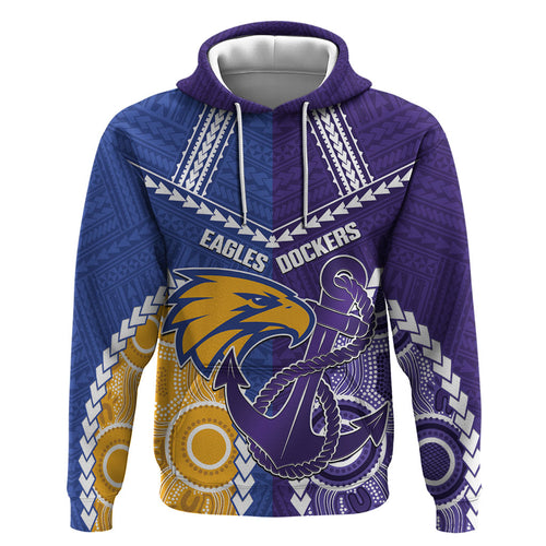 Custom Football Eagles and Dockers Zip Hoodie 2026 Together Aboriginal Polynesian Pattern