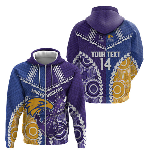 Custom Football Eagles and Dockers Zip Hoodie 2026 Together Aboriginal Polynesian Pattern