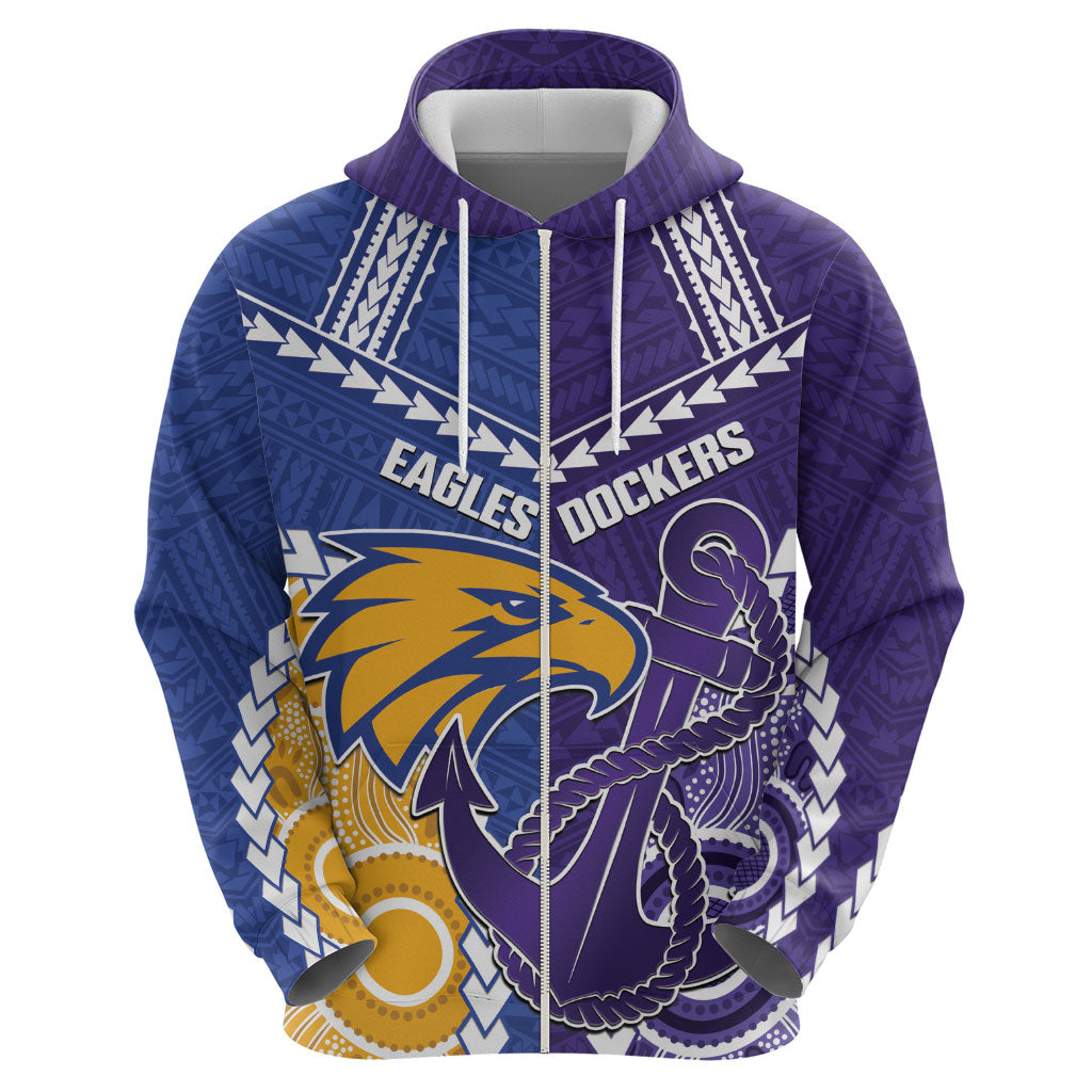 Custom Football Eagles and Dockers Zip Hoodie 2026 Together Aboriginal Polynesian Pattern