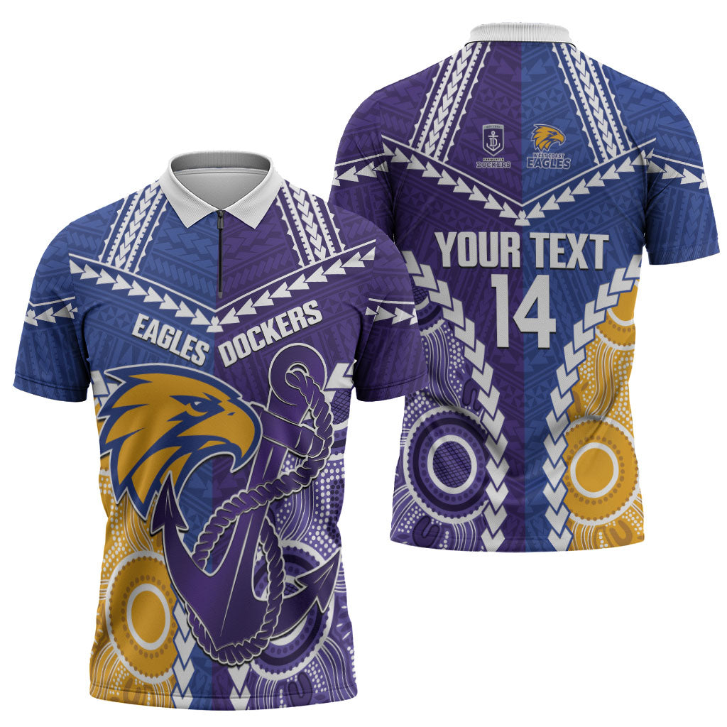 Custom Football Eagles and Dockers Zipper Polo Shirt 2026 Together Aboriginal Polynesian Pattern