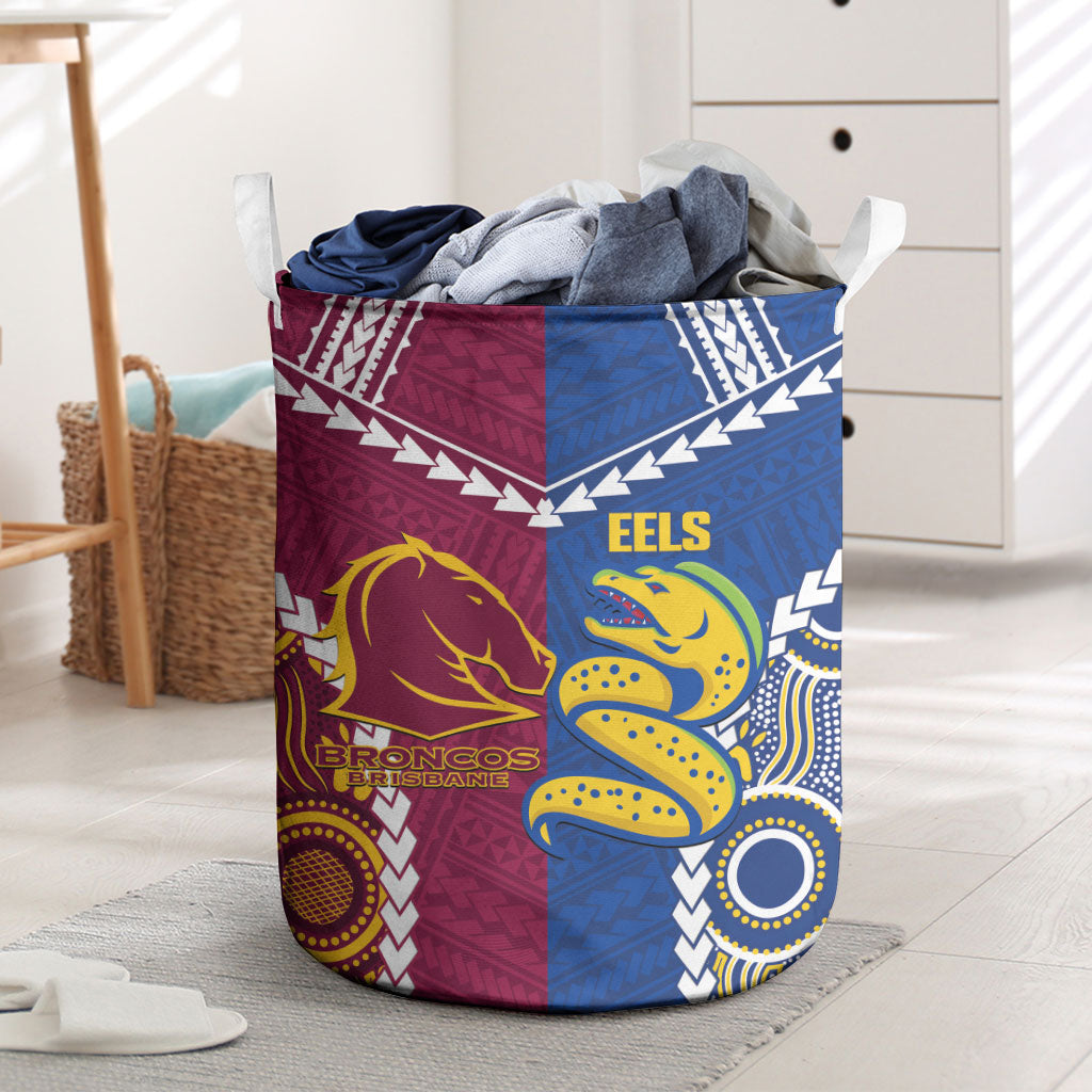 Rugby Broncos and Eels Laundry Basket 2026 Together Aboriginal Polynesian Pattern