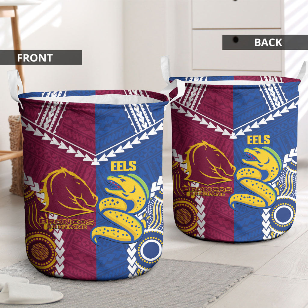 Rugby Broncos and Eels Laundry Basket 2026 Together Aboriginal Polynesian Pattern