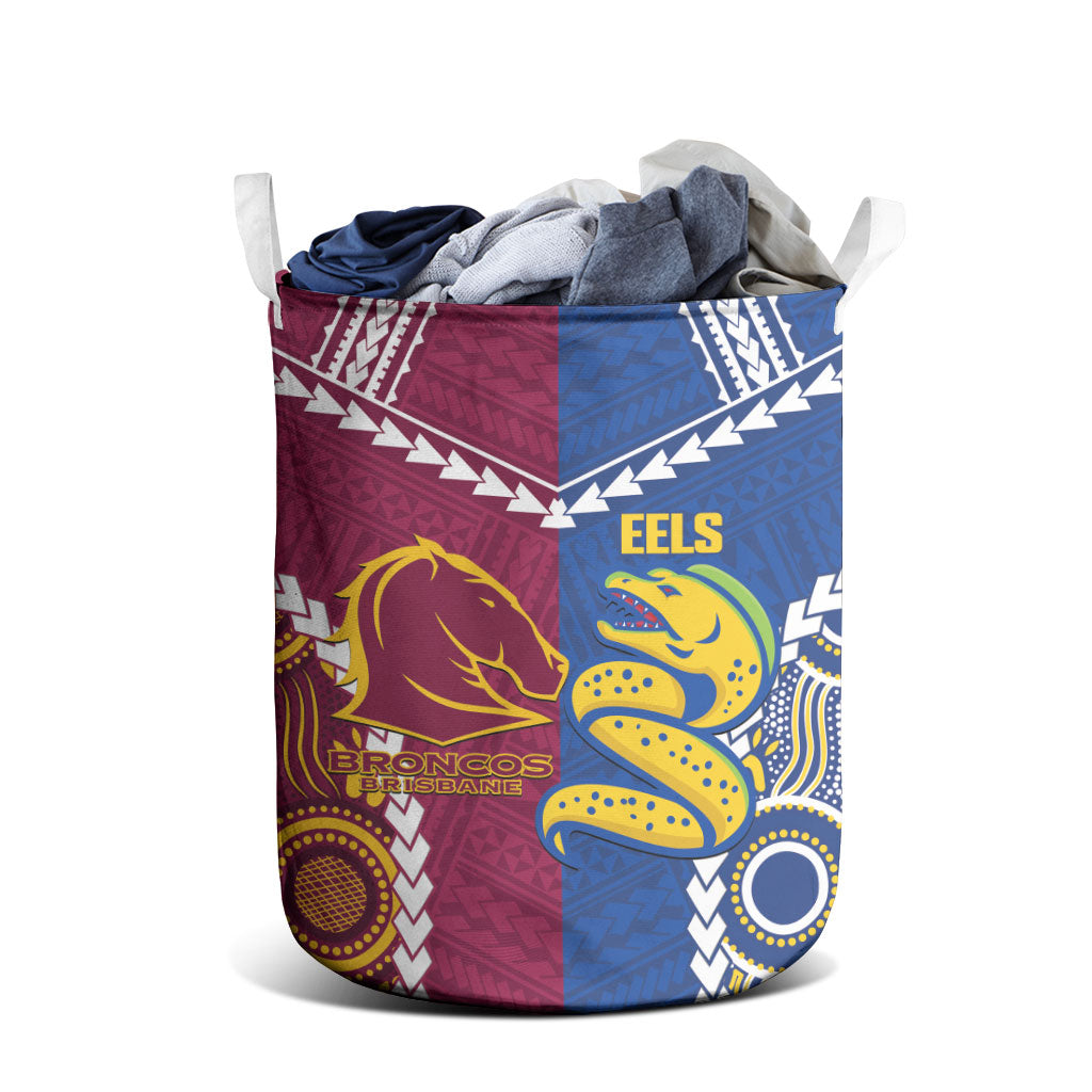Rugby Broncos and Eels Laundry Basket 2026 Together Aboriginal Polynesian Pattern