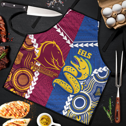 Rugby Broncos and Eels Apron 2026 Together Aboriginal Polynesian Pattern