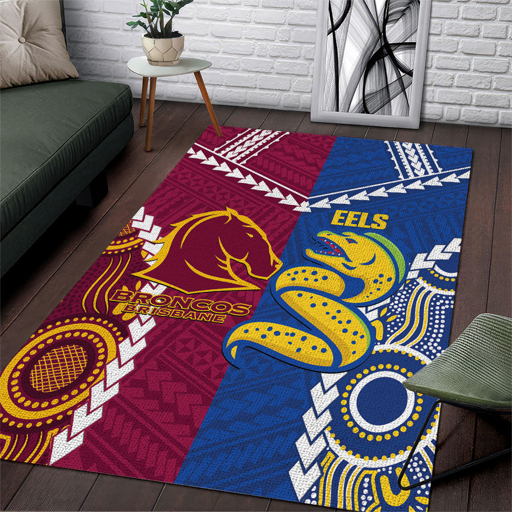 Rugby Broncos and Eels Area Rug 2026 Together Aboriginal Polynesian Pattern