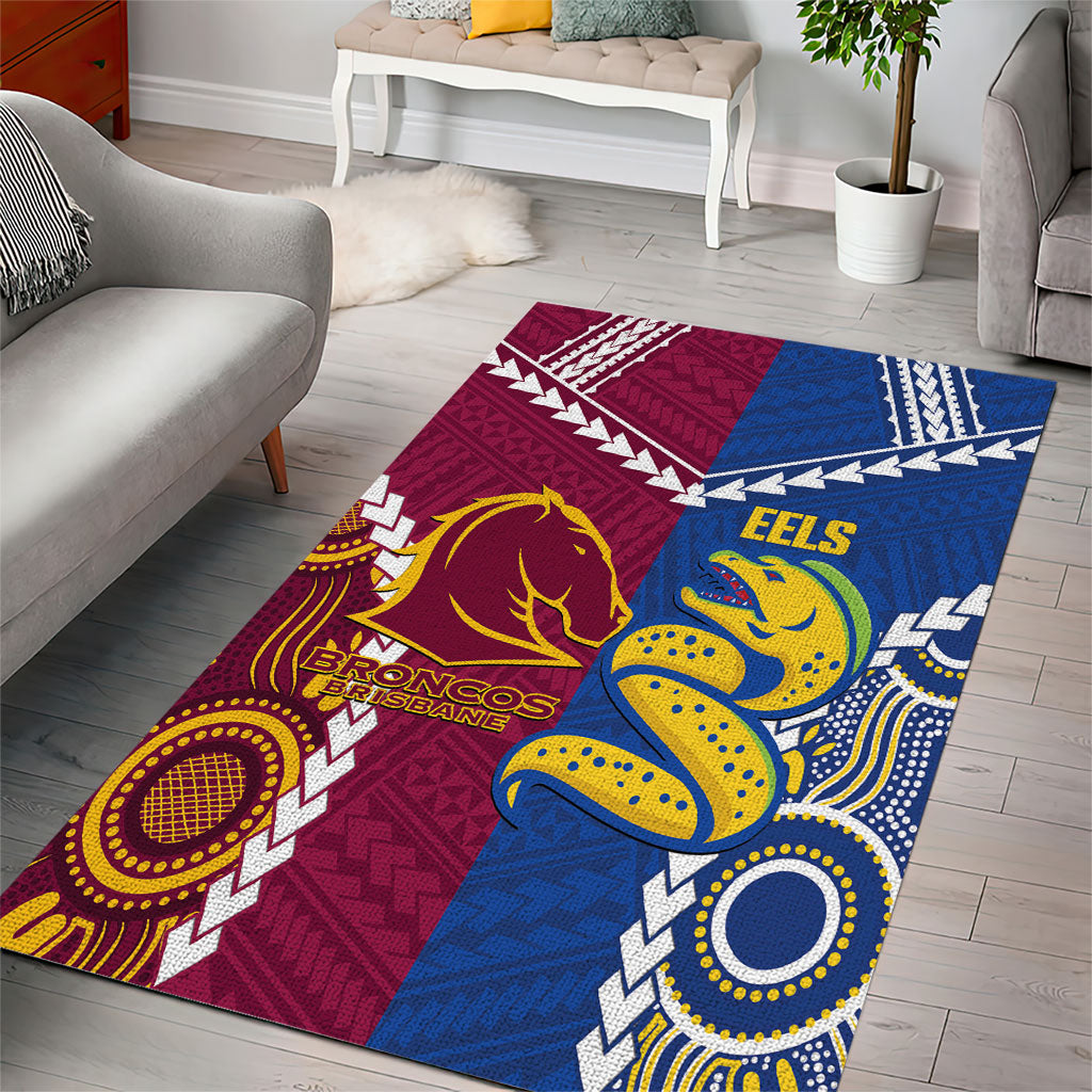 Rugby Broncos and Eels Area Rug 2026 Together Aboriginal Polynesian Pattern