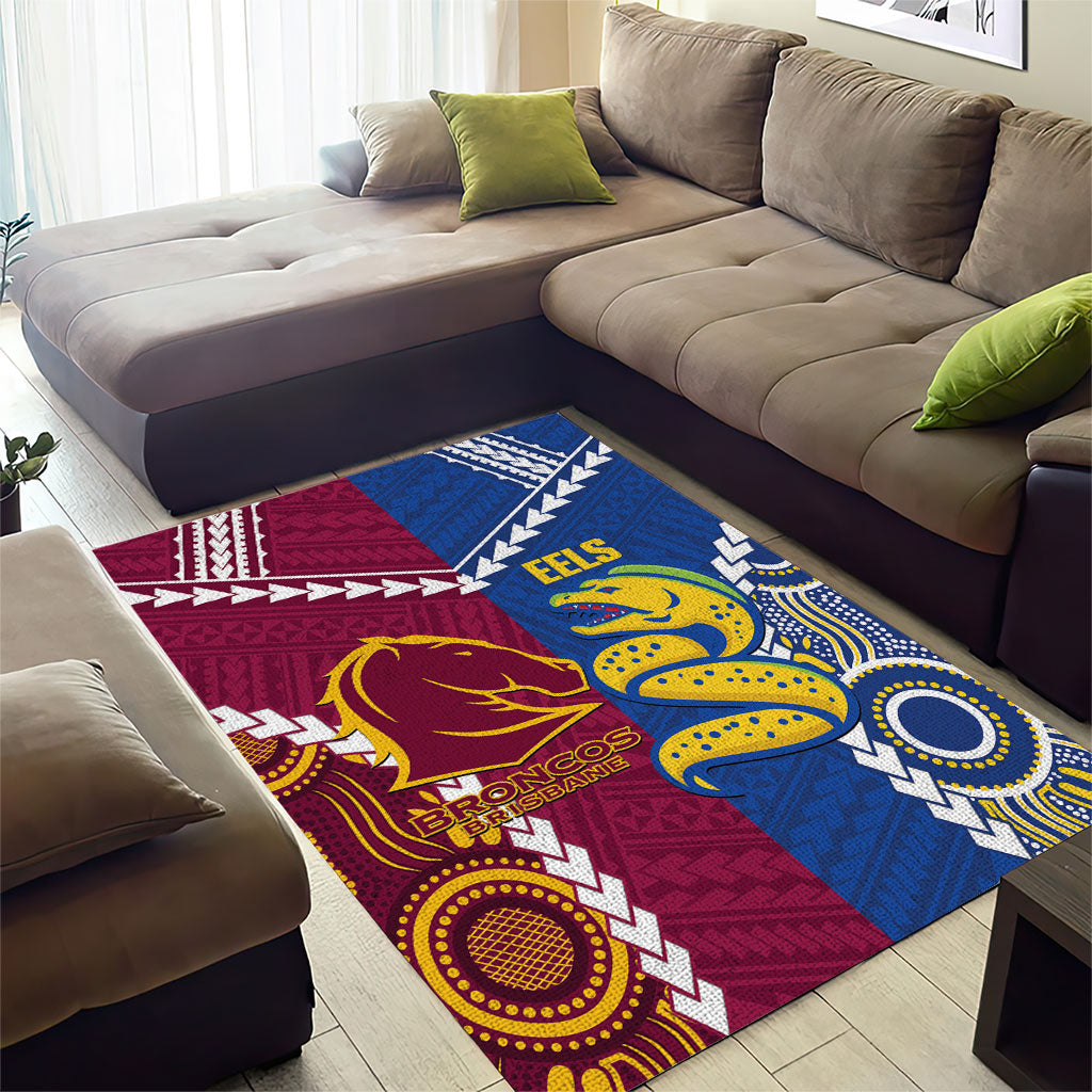 Rugby Broncos and Eels Area Rug 2026 Together Aboriginal Polynesian Pattern