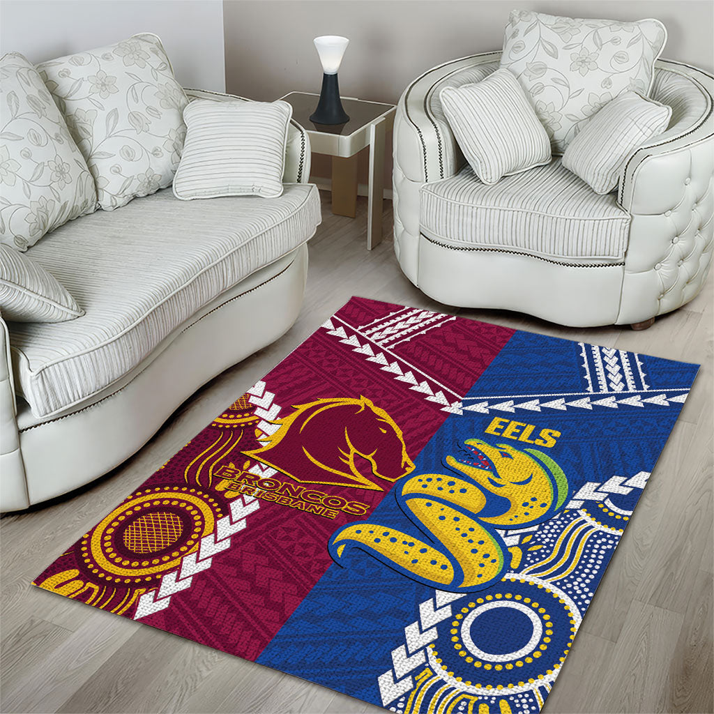 Rugby Broncos and Eels Area Rug 2026 Together Aboriginal Polynesian Pattern