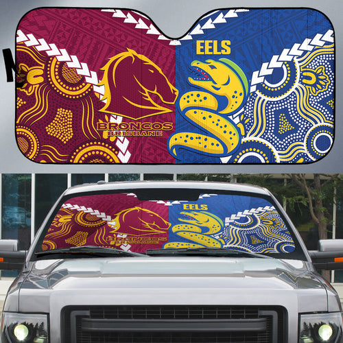 Rugby Broncos and Eels Auto Sun Shade 2026 Together Aboriginal Polynesian Pattern