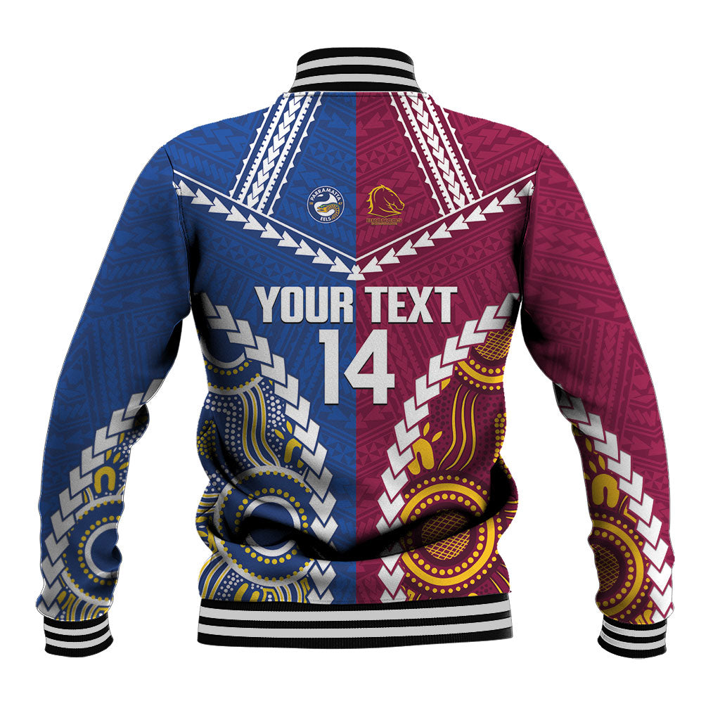 Custom Rugby Broncos and Eels Baseball Jacket 2026 Together Aboriginal Polynesian Pattern