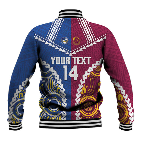 Custom Rugby Broncos and Eels Baseball Jacket 2026 Together Aboriginal Polynesian Pattern