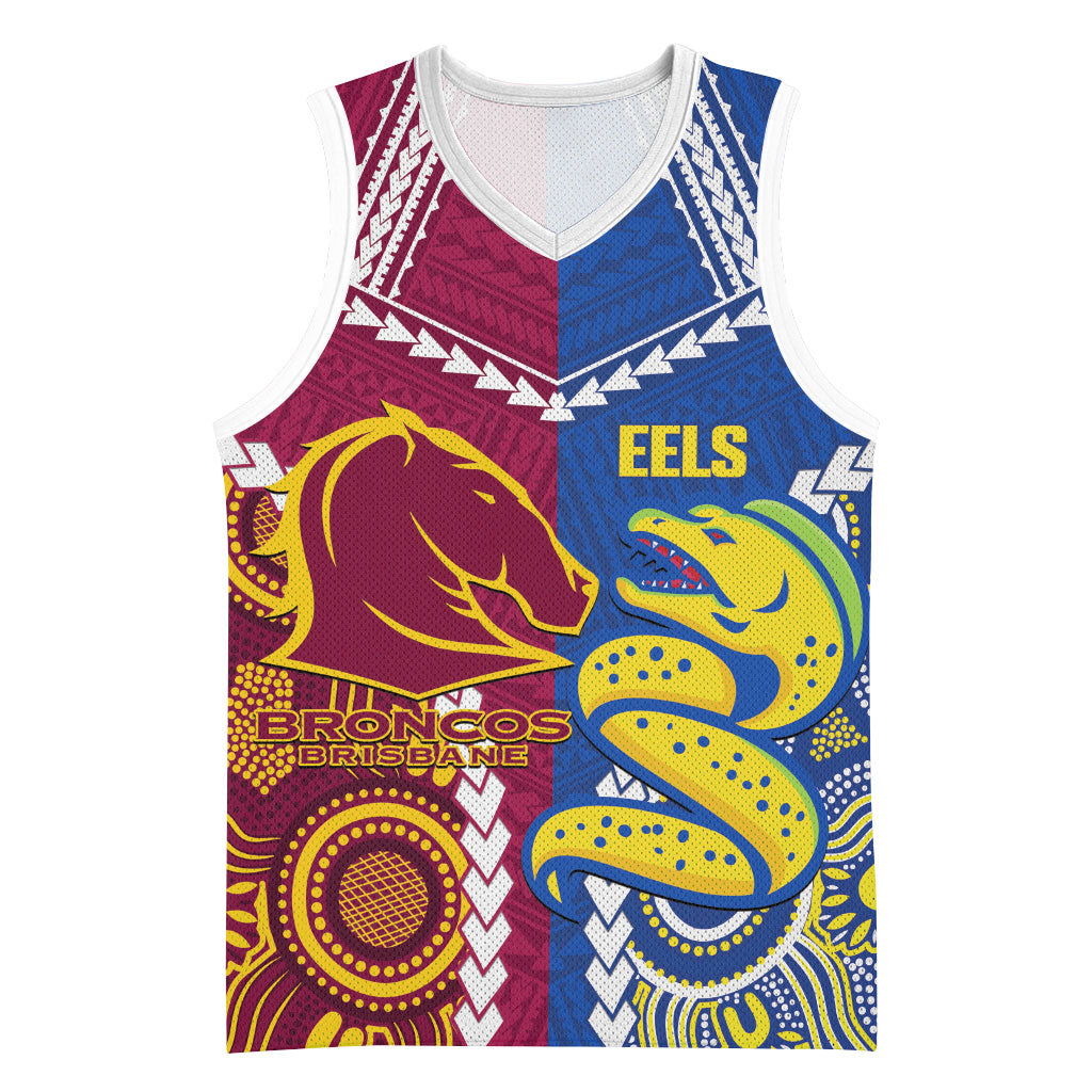 Custom Rugby Broncos and Eels Basketball Jersey 2026 Together Aboriginal Polynesian Pattern