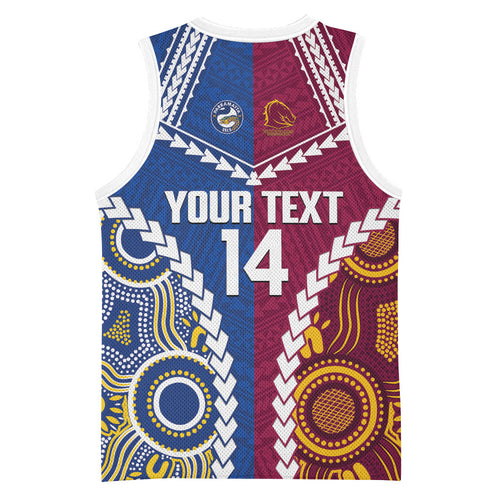 Custom Rugby Broncos and Eels Basketball Jersey 2026 Together Aboriginal Polynesian Pattern
