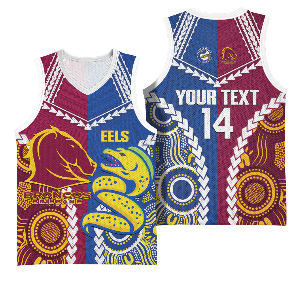 Custom Rugby Broncos and Eels Basketball Jersey 2026 Together Aboriginal Polynesian Pattern