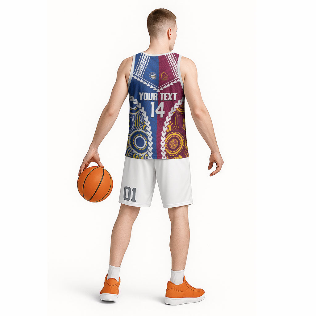 Custom Rugby Broncos and Eels Basketball Jersey 2026 Together Aboriginal Polynesian Pattern