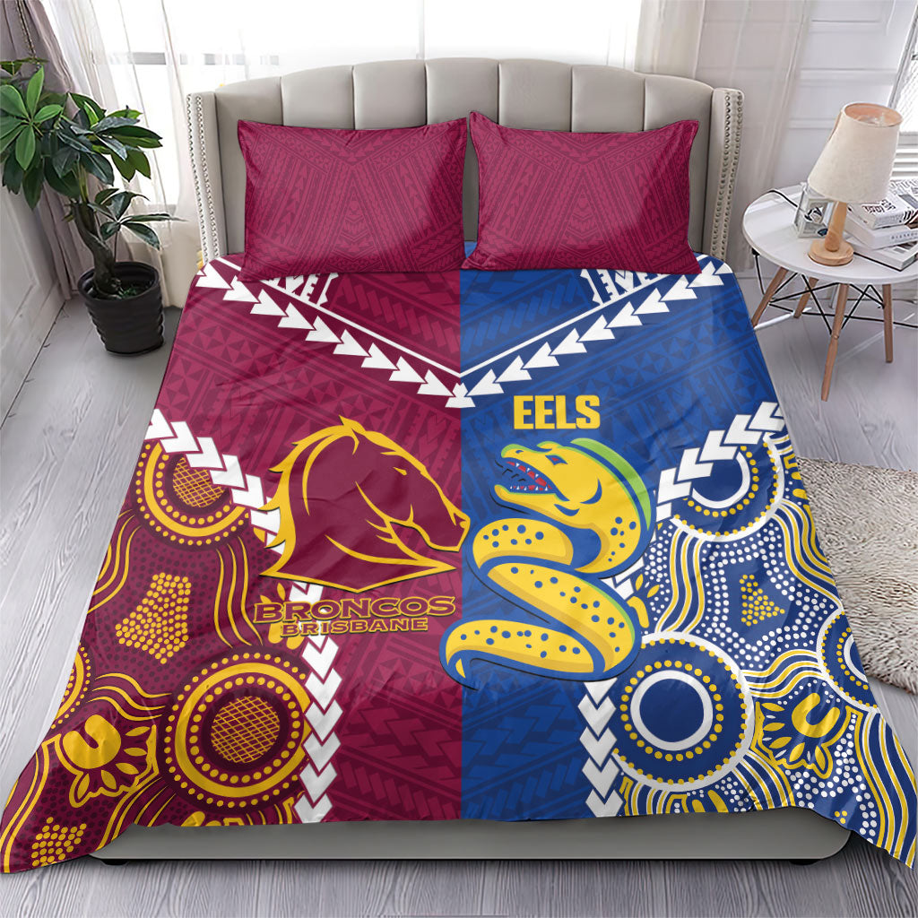 Rugby Broncos and Eels Bedding Set 2026 Together Aboriginal Polynesian Pattern