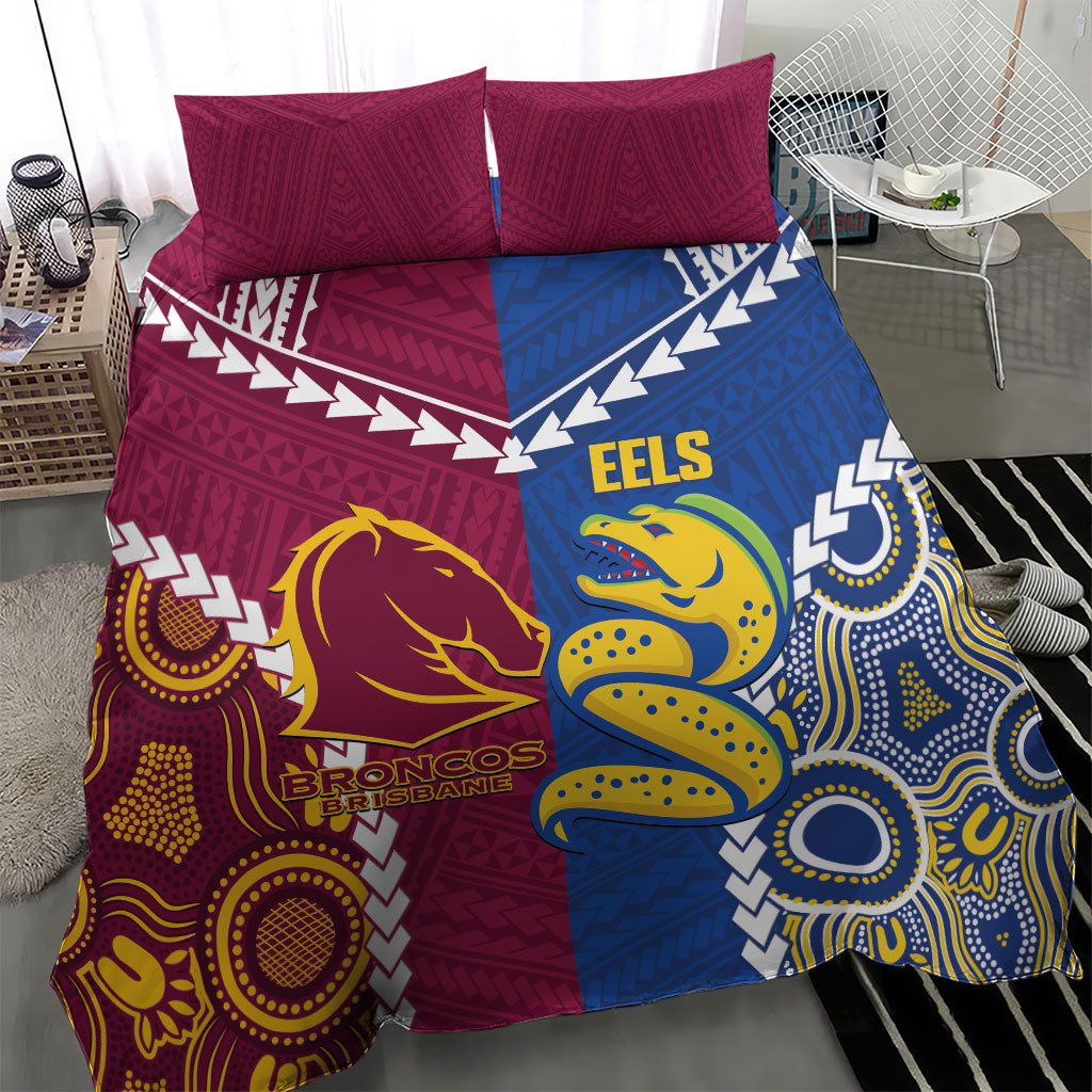 Rugby Broncos and Eels Bedding Set 2026 Together Aboriginal Polynesian Pattern